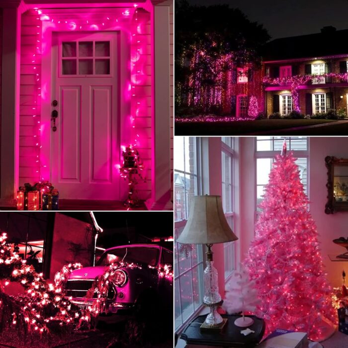 Pink Mini Christmas Lights - 39 Feet 100 LED Fairy String Lights with 8 Lighting Modes Waterproof Connectable for Indoor Outdoor Xmas Tree Garland Wreath Holiday Valentine's Day Decoration - Image 6
