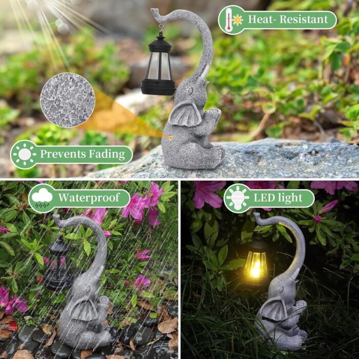 RICHIE Womens Gifts Elephant Statue Solar Garden Decor，Outside Decor Sculptures Statues Lawn Ornaments Art for Home/Patio/Balcony/Front – Unique Gifts for Grandma/Mom/Mother - Image 3
