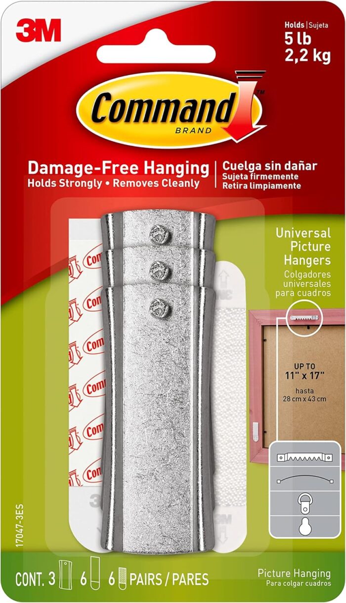 Command Large Universal Frame Hanger, 3 Picture Hangers with 6 Command Strips and 6 Frame Stabilizer Strips, Decorate Damage-Free