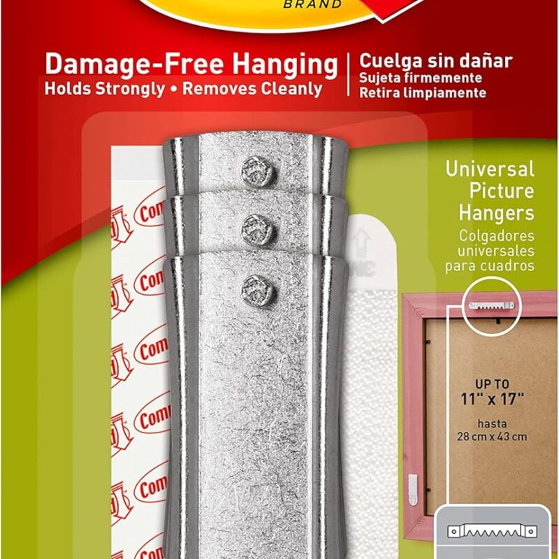Command Large Universal Frame Hanger, 3 Picture Hangers with 6 Command Strips and 6 Frame Stabilizer Strips, Decorate Damage-Free