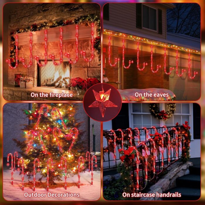 AOSEA Christmas Decorations Outdoor, 80 Red LEDs Solar Christmas Candy Cane Lights, 10 Pack Solar Pathway Lights with 8 Lighting Modes, Waterproof Solar Lights for Yard, Walkway, Lawn, Garden Decor - Image 2
