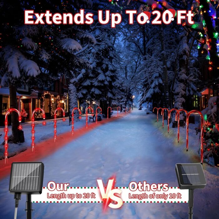 AOSEA Christmas Decorations Outdoor, 80 Red LEDs Solar Christmas Candy Cane Lights, 10 Pack Solar Pathway Lights with 8 Lighting Modes, Waterproof Solar Lights for Yard, Walkway, Lawn, Garden Decor - Image 7