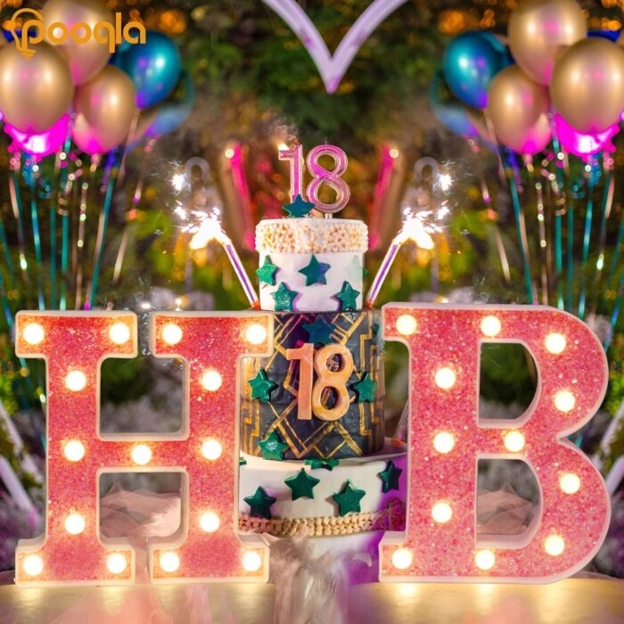 Pooqla LED Marquee Letter Lights, Light Up Pink Glitter Alphabet Letter E Sign Battery Powered for Night Light Birthday Party Wedding Girls Gifts Home Bar Christmas Decoration - Image 6