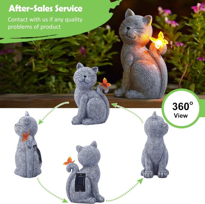 Nacome Solar Cat Outdoor Statues for Garden: Outside Decor with Butterfly Clearance for Yard Art Lawn Ornaments Porch Patio Balcony Home House - Birthday Gifts for Grandma Mom Women - Image 3