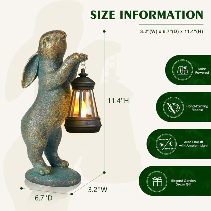 MININOVA Garden Statues Rabbit with Solar Lantern Outdoor Bunny Figurines Decorations for Patio Yard Lawn Ornaments Gifts for Birthday Easter Housewarming - Image 2