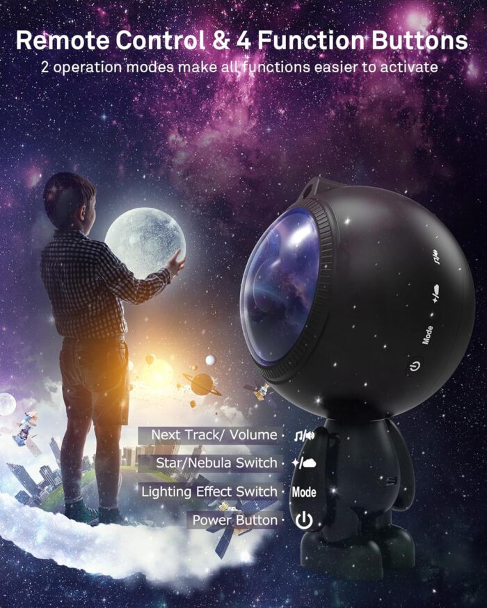AIRIVO Astronaut Galaxy Projector, Star Projector for Bedroom, Robot Galaxy Projector Night Light for Kids, Bluetooth Speaker Ceiling Projector, Room Decor Gifts for Adults, Teens, Christmas - Image 8