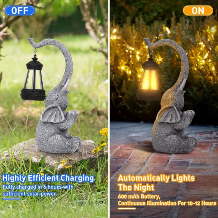 RICHIE Womens Gifts Elephant Statue Solar Garden Decor，Outside Decor Sculptures Statues Lawn Ornaments Art for Home/Patio/Balcony/Front – Unique Gifts for Grandma/Mom/Mother - Image 2