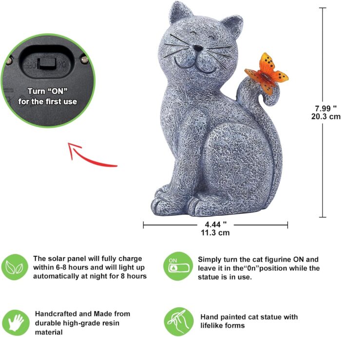 Nacome Solar Cat Outdoor Statues for Garden: Outside Decor with Butterfly Clearance for Yard Art Lawn Ornaments Porch Patio Balcony Home House - Birthday Gifts for Grandma Mom Women - Image 4