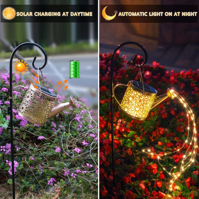 Solar Lights Outdoor Decorative, Metal Solar Watering Can Lights Waterproof, Small Hanging Solar Garden Decor Yard Lights Outside Patio Lawn, Gifts for Mom Grandma Women Birthday(Warm White) - Image 5
