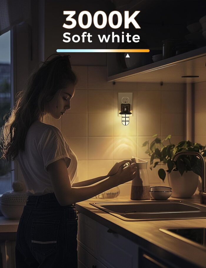 Night Lights Plug into Wall 【 2 Pack】, Vintage LED Night Light, Dusk to Dawn Sensor Auto-On/Off, Soft White 3000K, 30-60LM Dimmable Brightness Night Light for Kids Bedroom Bathroom Rustic Home Décor - Image 5
