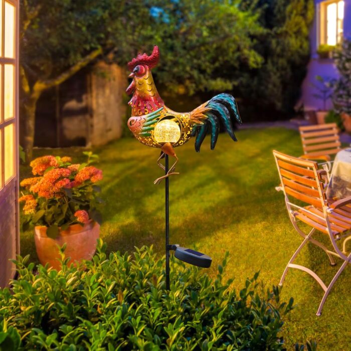 Tryme Chicken Decor Rooster Solar Lights Outdoor Decorative Garden Statue Gifts for Chicken Lovers Women Mother Metal Chicken Yard Art for Lawn - Image 6
