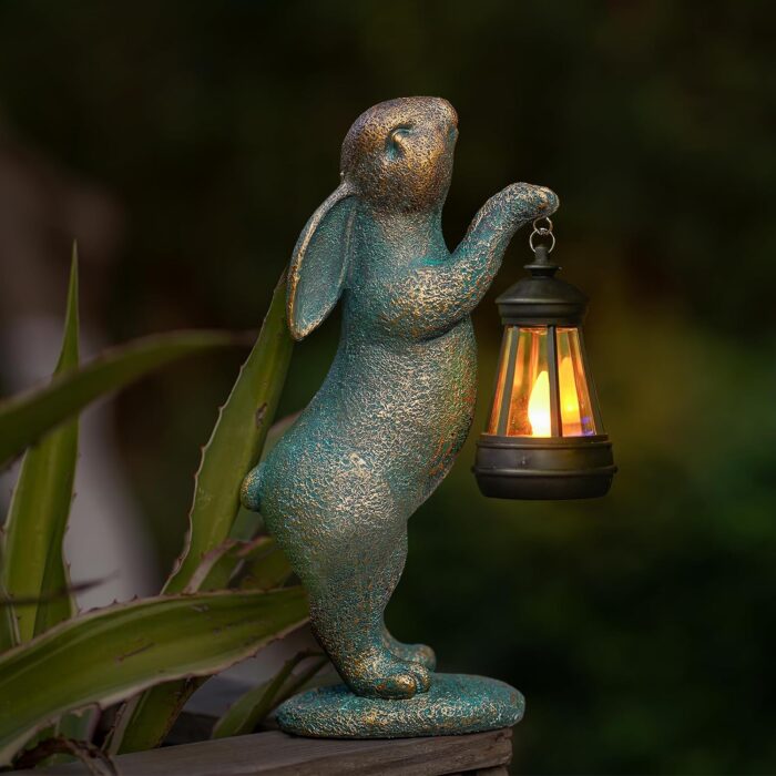 MININOVA Garden Statues Rabbit with Solar Lantern Outdoor Bunny Figurines Decorations for Patio Yard Lawn Ornaments Gifts for Birthday Easter Housewarming - Image 6