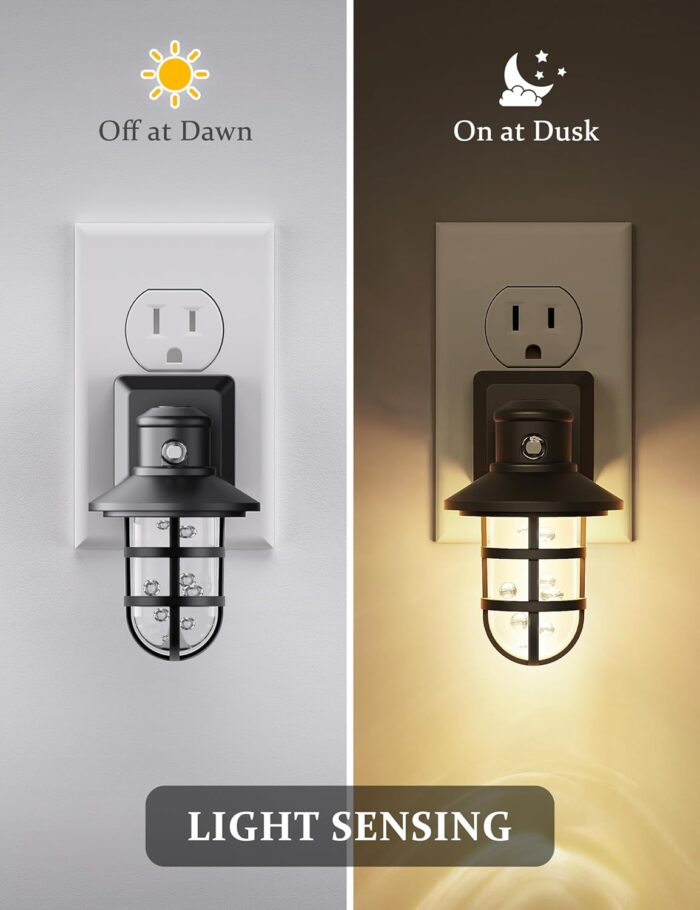 Night Lights Plug into Wall 【 2 Pack】, Vintage LED Night Light, Dusk to Dawn Sensor Auto-On/Off, Soft White 3000K, 30-60LM Dimmable Brightness Night Light for Kids Bedroom Bathroom Rustic Home Décor - Image 2