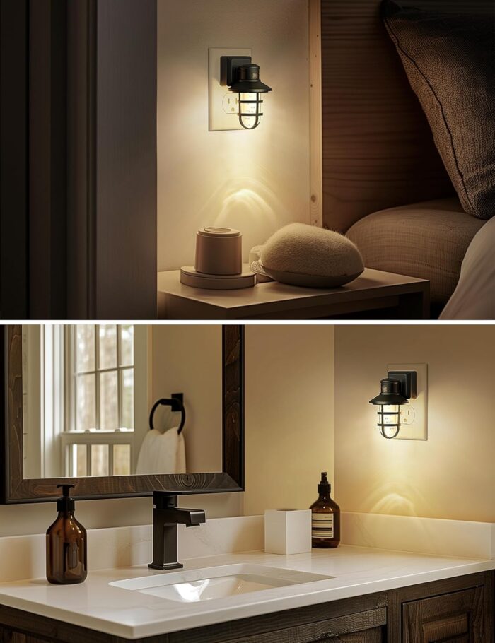 Night Lights Plug into Wall 【 2 Pack】, Vintage LED Night Light, Dusk to Dawn Sensor Auto-On/Off, Soft White 3000K, 30-60LM Dimmable Brightness Night Light for Kids Bedroom Bathroom Rustic Home Décor - Image 7
