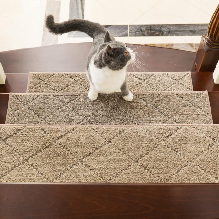 COSY HOMEER Edging Stair Treads Non-Slip Carpet Mat 28inX9in Indoor Stair Runners for Wooden Steps, Edging Stair Rugs for Kids and Dogs, 100% Polyester TPE Backing (15pc, Beige) - Image 2