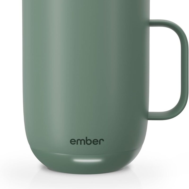 Ember Temperature Control 14oz Smart Mug 2, App-Controlled and Rechargeable Heated Coffee Cup Warmer with Intelligent LED Display, Sage Green.