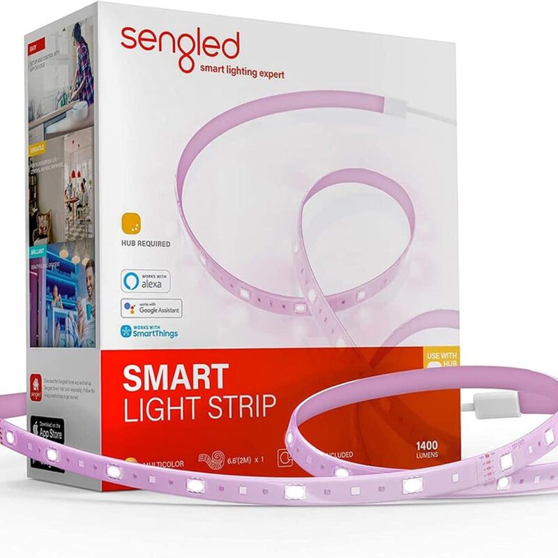 Sengled Smart Zigbee Multicolor Light Strip, 2M (6.56ft) Base Kit, Hub Required, Also Works with Alexa & Google Assistant, RGBW, Extendable, High Brightness, 1400Lumens (E1G-G8E)