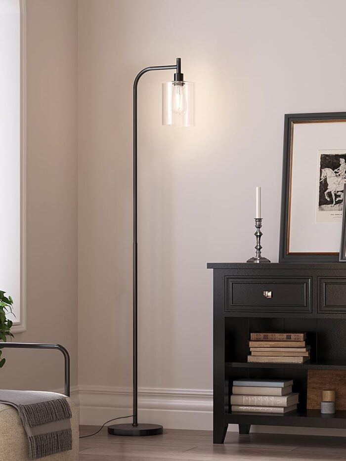addlon Floor Lamps for Living Room Bright Lighting with Glass lampshade, Modern Bright Floor Lamp with LED Bulbs Industrial Standing lamp for beroom, Tall Pole Lamps Office - Black - Image 3
