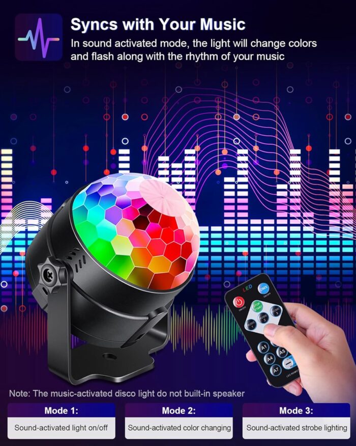Luditek 2-Pack Sound Activated Party Lights with Remote Control, Disco Ball Light, DJ Strobe Lamp for Home Room Dance Party Supplies White Elephant Gifts Birthday Christmas Halloween Party Decorations - Image 3