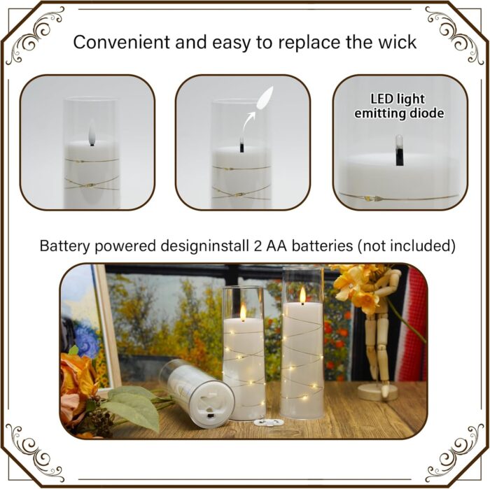 Flickering Flameless LED Candles,Battery Operated Candles 9 Pcs with Embedded Star String,Acrylic LED Pillar Candles with Remote,Suitable for Home Decoration to Create an Atmosphere（White） - Image 2