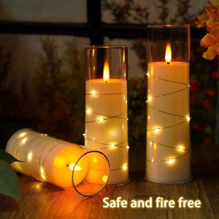 Flickering Flameless LED Candles,Battery Operated Candles 9 Pcs with Embedded Star String,Acrylic LED Pillar Candles with Remote,Suitable for Home Decoration to Create an Atmosphere（White） - Image 4