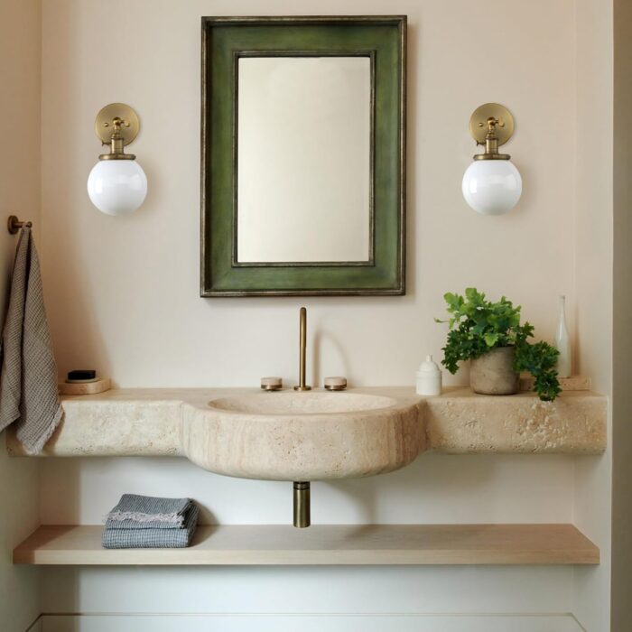 Pathson Industrial Wall Sconce with White Globe, Brass Bathroom Vanity Light with On Off Switch, Vintage Wall Light Fixtures for Living Room Loft Hallway - Image 3