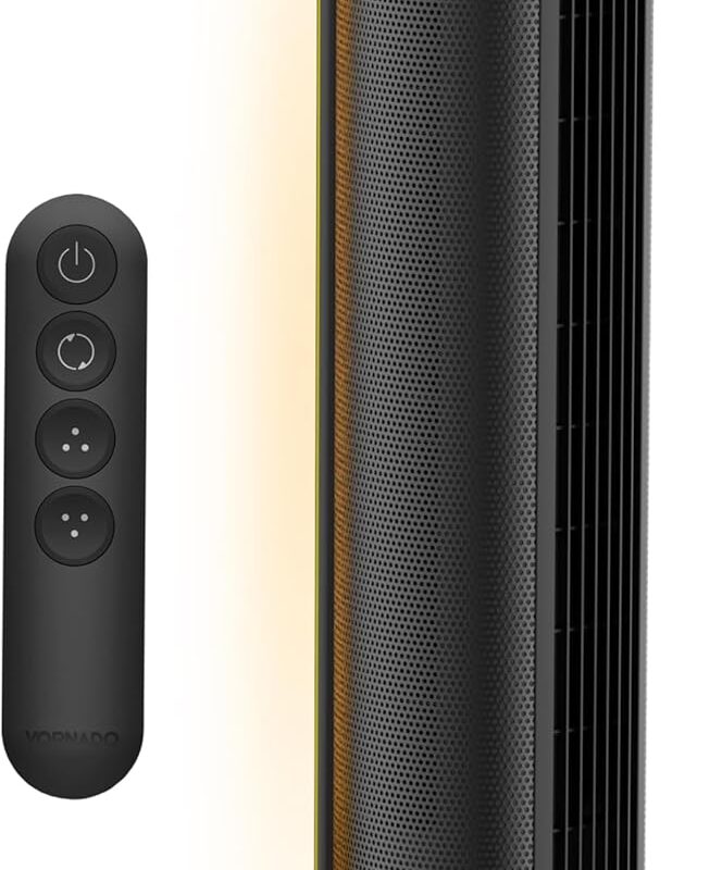 Vornado ARA Oscillating Tower Fan with Ambient Light and Remote, 40 Inch, Quiet Powerful Fan, 5 Speeds, Touch Control, Illuminated Air Circulator for Home, Black