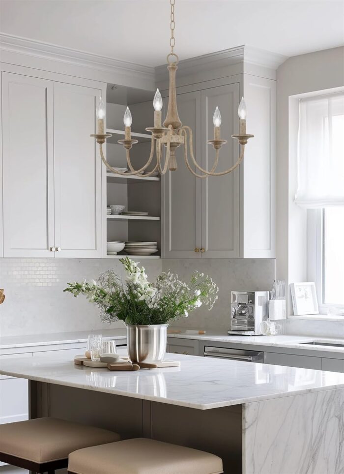 Kira Home Sherbrooke 24" 5-Light French Country Chandelier, Adjustable Height, Smoked Cedar Finish - Image 3