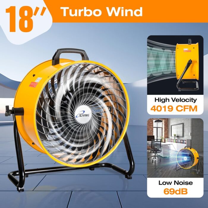 iLiving 18 in. Low Noise Turbo Fan 4019 CFM 3-Speed Portable Air Circulator for Shop, Office, Greenhouse, Home and Warehouse - Image 2