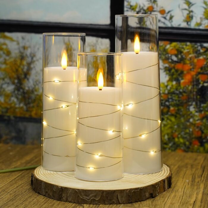 Flickering Flameless LED Candles,Battery Operated Candles 9 Pcs with Embedded Star String,Acrylic LED Pillar Candles with Remote,Suitable for Home Decoration to Create an Atmosphere（White） - Image 3