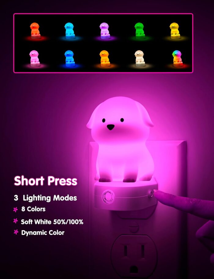 L LOHAS LED Plug in Night Light for Kids, 3D Cute Puppy Night Light with Dusk to Dawn Sensor, RGB+Soft White 3000K Dog Night Light, Christmas Birthday Gift Nightlight for Kids, Room Decor - Image 4
