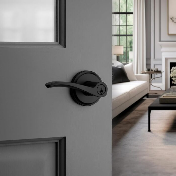 Kwikset Sedona Entry Door Handle with Lock and Key, Secure Keyed Reversible Lever Exterior, for Front Entrance and Bedrooms, Matte Black, Pick Resistant Smartkey Rekey Security and Microban - Image 2