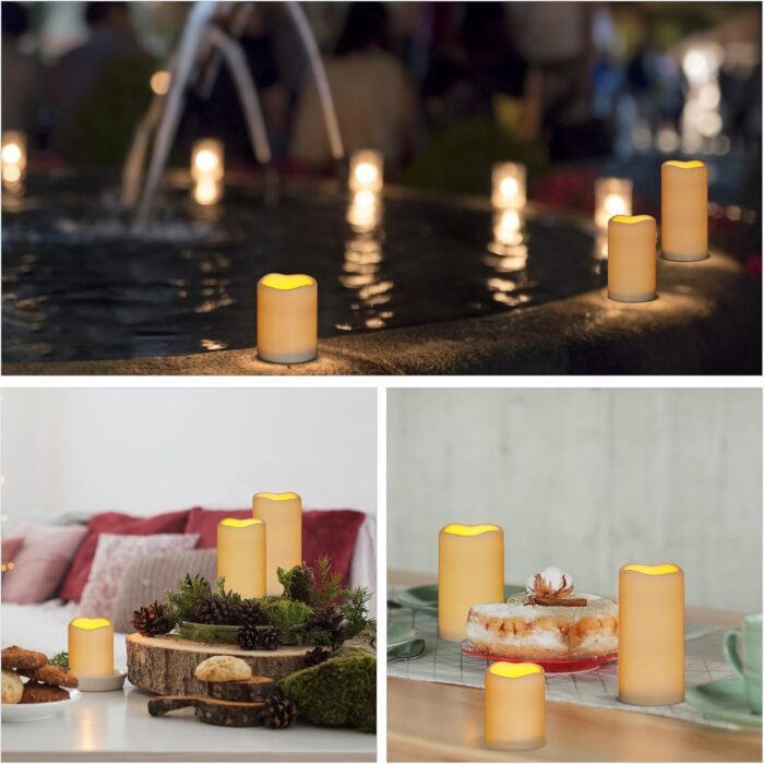 Flameless Candles 4" 5" 6" Set of 3 Ivory Outdoor Indoor Pillars 3" Diameter Battery Operated Flickering Candles Include 10-Key Remote Timer Function 400+ Hours Requires 2 AA Batteries - Image 6