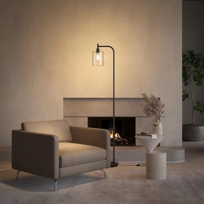 addlon Floor Lamps for Living Room Bright Lighting with Glass lampshade, Modern Bright Floor Lamp with LED Bulbs Industrial Standing lamp for beroom, Tall Pole Lamps Office - Black - Image 7