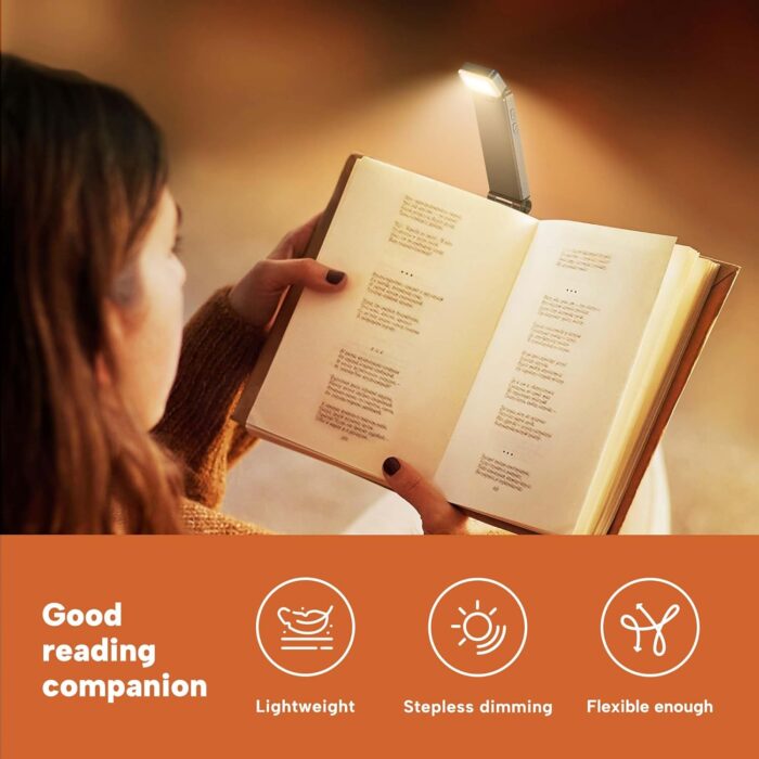 86lux Book Light, Rechargeable Reading Lights for Books in Bed, Ultralight Clip-on LED Bookmark Lamp with 3 Amber Colors & Stepless Dimming for Night Reading for Book Lovers, Kids, Ashen - Image 3