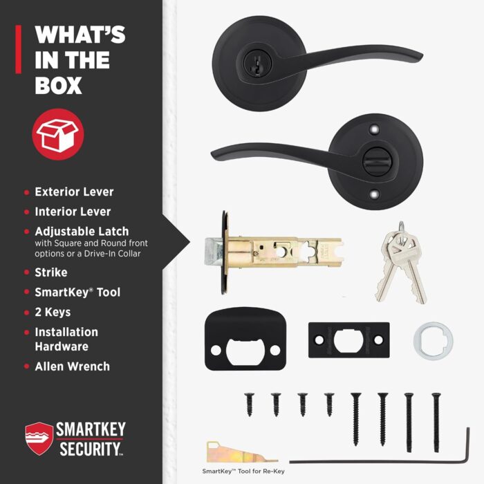 Kwikset Sedona Entry Door Handle with Lock and Key, Secure Keyed Reversible Lever Exterior, for Front Entrance and Bedrooms, Matte Black, Pick Resistant Smartkey Rekey Security and Microban - Image 7