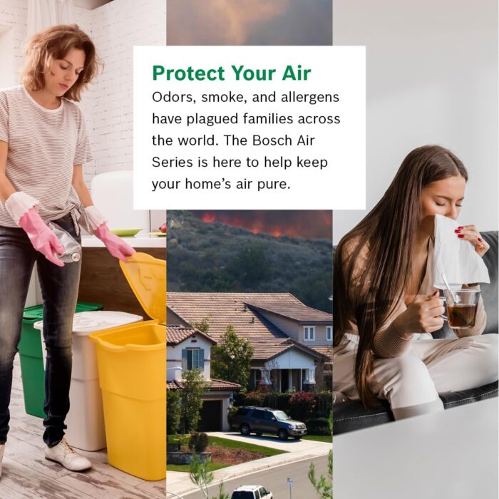 BOSCH Air Purifier for Home, Large Spaces (Covers, 2745-sq ft), 4-in-1 Filter for Pollen, Viruses, Smoke, Dust, Dander, Outdoor Pollution, Odors, HEPA, ENERGY STAR, Air 6000, White - Image 9