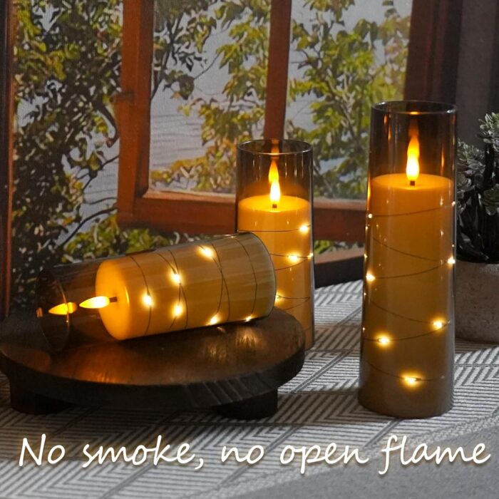 Flameless LED Candles with Timer 9 Pc Flickering Flameless Candles for Romantic Ambiance and Home Decoration Stable Acrylic Shell,with Embedded Star String，Battery Operated Candles（Grey） - Image 4