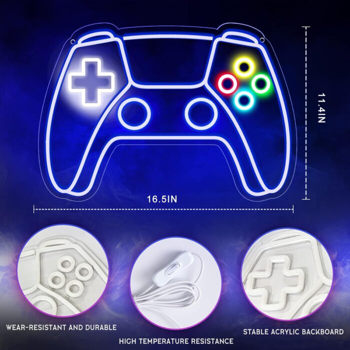 Gamer Neon Sign, Gamepad Shaped LED Neon Sign for Gamer Room Decor, Gaming Neon Sign for Boys Room Decor, Neon Gaming Sign for Gaming Wall Decor, USB Powered Gamer Gifts for Teens, Boys, Kids - Image 2