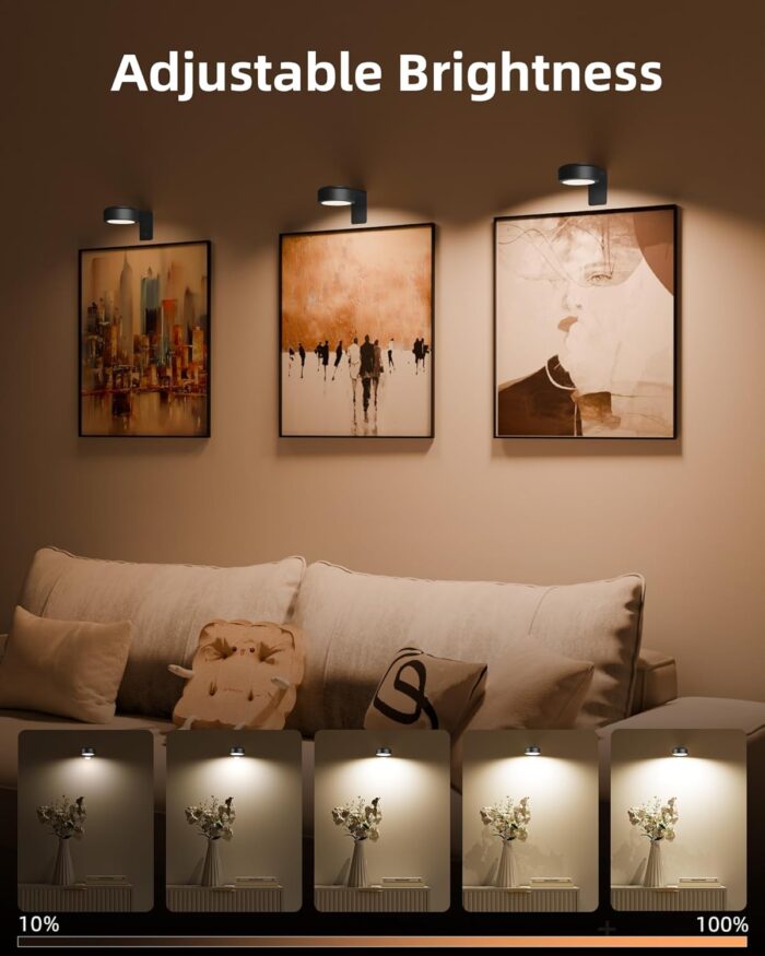 EZVALO Picture Lights for Wall,2000mAh Rechargeable Battery Magnetic Poster Lights with 2 Color Temps&12 RGB,Remote Dimmable Timer Painting Light,Wall Decor Light for Art Display,Picture,Frame(3 Pack) - Image 4