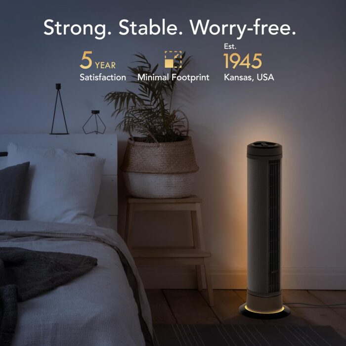 Vornado ARA Oscillating Tower Fan with Ambient Light and Remote, 40 Inch, Quiet Powerful Fan, 5 Speeds, Touch Control, Illuminated Air Circulator for Home, Black - Image 6