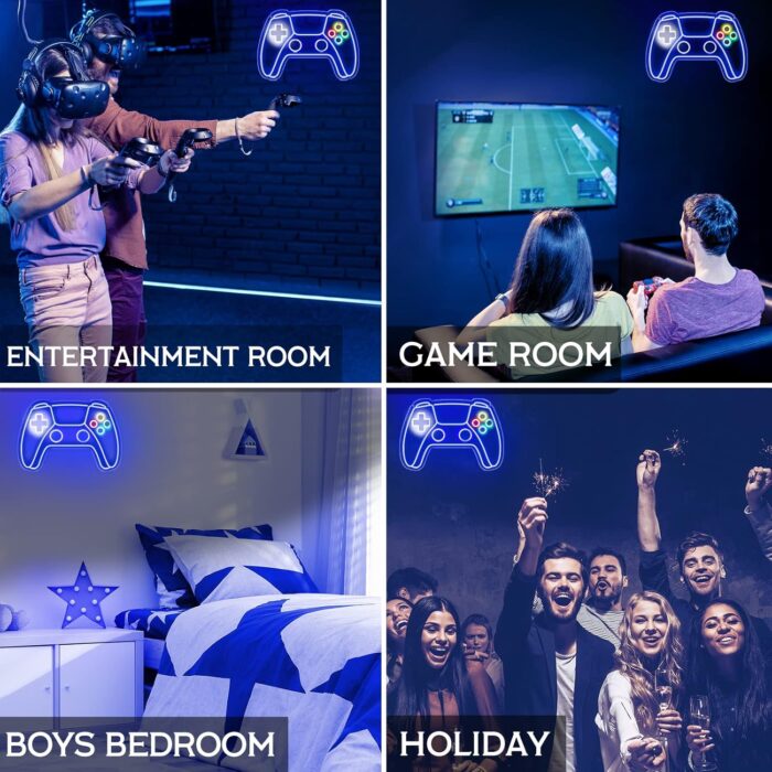 Gamer Neon Sign, Gamepad Shaped LED Neon Sign for Gamer Room Decor, Gaming Neon Sign for Boys Room Decor, Neon Gaming Sign for Gaming Wall Decor, USB Powered Gamer Gifts for Teens, Boys, Kids - Image 6