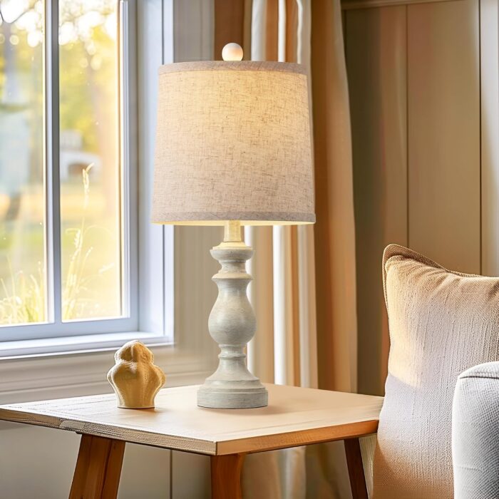 PARTPHONER Traditional Table Lamp Set of 2, Rustic Farmhouse Table Lamps for Living Room Bedroom, 22" Bedside Desk Lamps Vintage Nightstand Lamps with Linen Shades, Antique White - Image 5