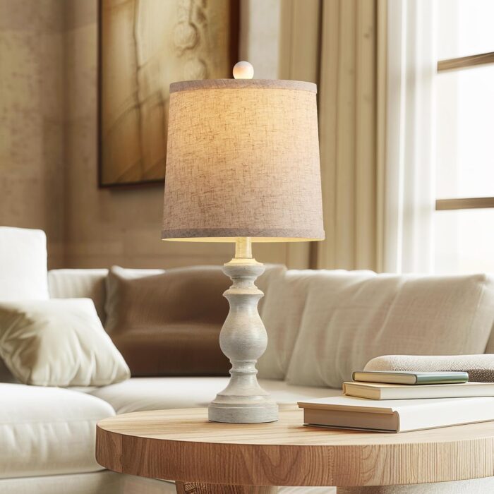 PARTPHONER Traditional Table Lamp Set of 2, Rustic Farmhouse Table Lamps for Living Room Bedroom, 22" Bedside Desk Lamps Vintage Nightstand Lamps with Linen Shades, Antique White - Image 6