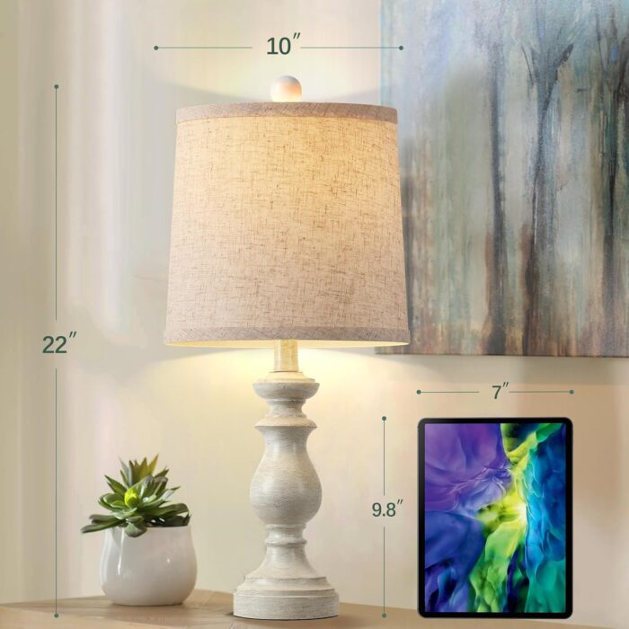 PARTPHONER Traditional Table Lamp Set of 2, Rustic Farmhouse Table Lamps for Living Room Bedroom, 22" Bedside Desk Lamps Vintage Nightstand Lamps with Linen Shades, Antique White - Image 4