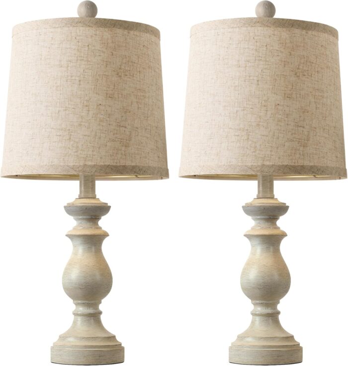 PARTPHONER Traditional Table Lamp Set of 2, Rustic Farmhouse Table Lamps for Living Room Bedroom, 22" Bedside Desk Lamps Vintage Nightstand Lamps with Linen Shades, Antique White - Image 2