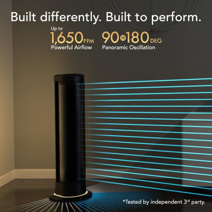 Vornado ARA Oscillating Tower Fan with Ambient Light and Remote, 40 Inch, Quiet Powerful Fan, 5 Speeds, Touch Control, Illuminated Air Circulator for Home, Black - Image 2