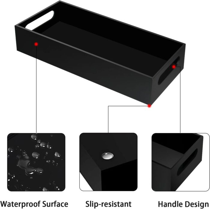 Tasybox Toilet Paper Holder with Storage, Acrylic Toilet Tank Tray, Black Bathroom Trays with Handles Vanity Tray for Home Decor - Image 4