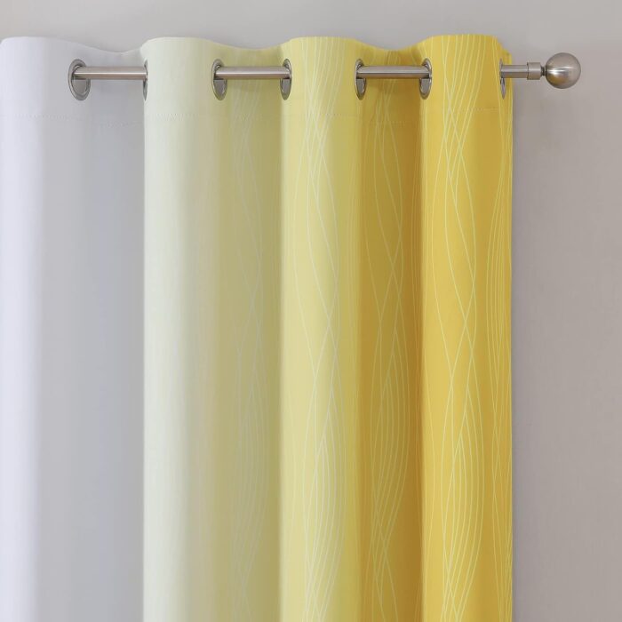 Estelar Textiler Yellow and Greyish White Blackout Curtains 45 Inch Length, Light Blocking Gradient Drapes for Kitchen, Thermal Insulated Grommet Ombre Curtains for Bathroom,52Wx45L,2 Panels - Image 4