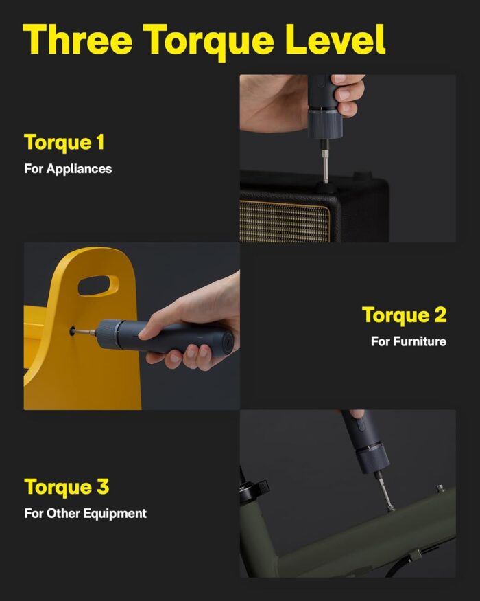HOTO Electric Screwdriver Rechargeable, 3.6V Cordless Screwdriver Set USB-C, 3 Torque Settings, 1500mAh Battery, LED Light & 12 S2 Metal Bits for Furniture/Electrical Repairs - Image 2